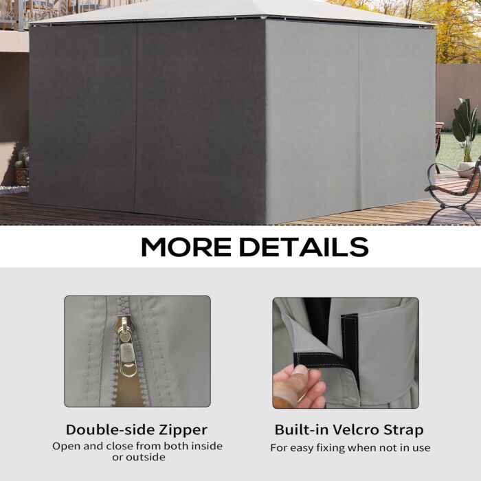 Outsunny 4 Pack Universal Gazebo Replacement Sidewalls Privacy Panel For Most 3 X 4m Gazebo Canopy Pavillion Outdoor Shelter Curtains Light Grey