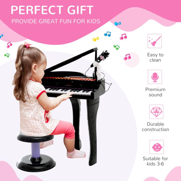 Homcom Mini Electronic Piano W/stool-black