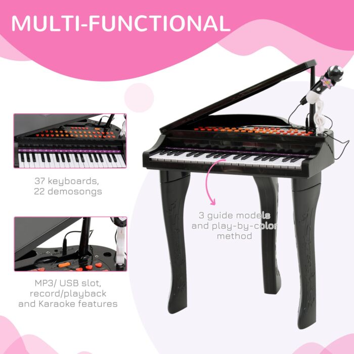 Homcom Mini Electronic Piano W/stool-black