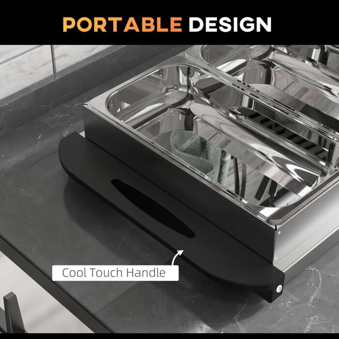 Homcom 4 Tray Electric Food Warmer Buffet Server With Plate Warmer Function, Cool Touch Handles, Adjustable Temperature, 300w