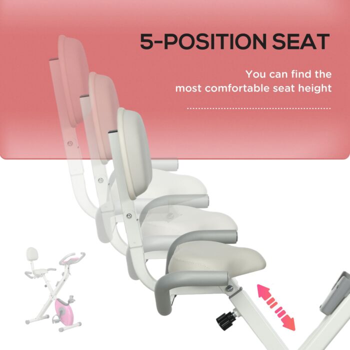Homcom Folding Exercise Bike, 8 Level Magnetic Resistance Indoor Stationary Bike, Upright Fitness Bike With Backrest Tablet Holder, 5 Level Adjustable Seat Height, White