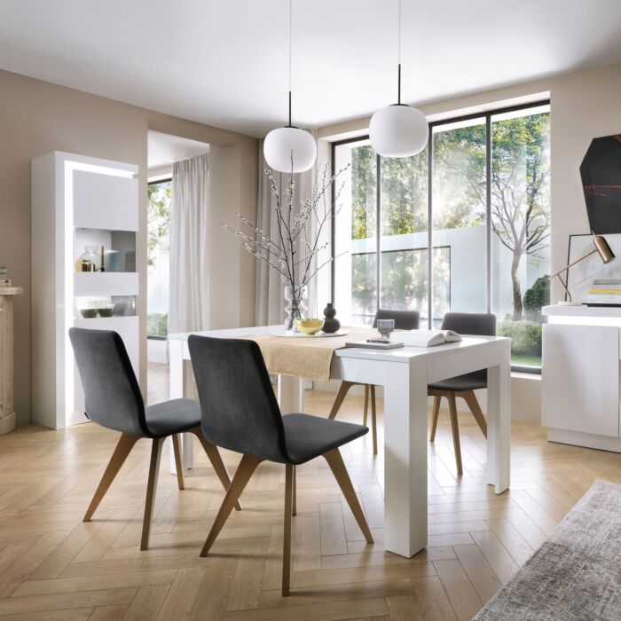 Lyon Tall Narrow Display Cabinet (rhd) (including Led Lighting) In White And High Gloss
