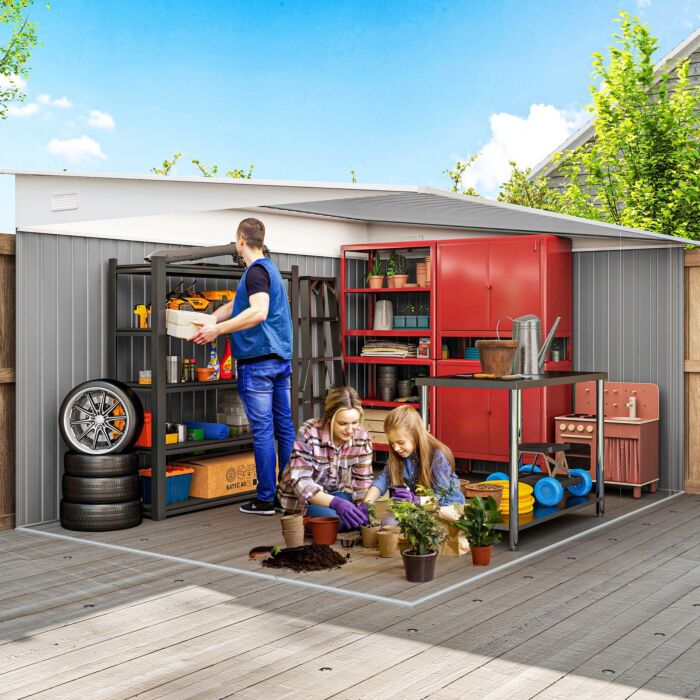 Outsunny Garden Metal Storage Shed Outdoor Metal Tool House With Double Sliding Doors And 2 Air Vents, 11.3x9.2ft, Green