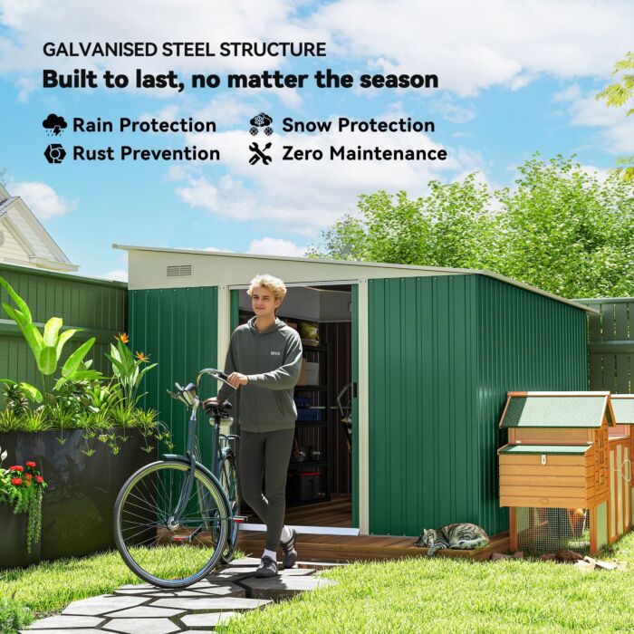 Outsunny Garden Metal Storage Shed Outdoor Metal Tool House With Double Sliding Doors And 2 Air Vents, 11.3x9.2ft, Green