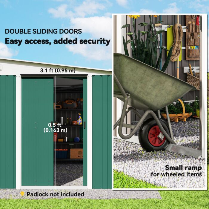 Outsunny Garden Metal Storage Shed Outdoor Metal Tool House With Double Sliding Doors And 2 Air Vents, 11.3x9.2ft, Green