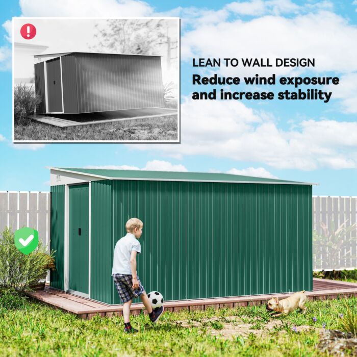 Outsunny Garden Metal Storage Shed Outdoor Metal Tool House With Double Sliding Doors And 2 Air Vents, 11.3x9.2ft, Green