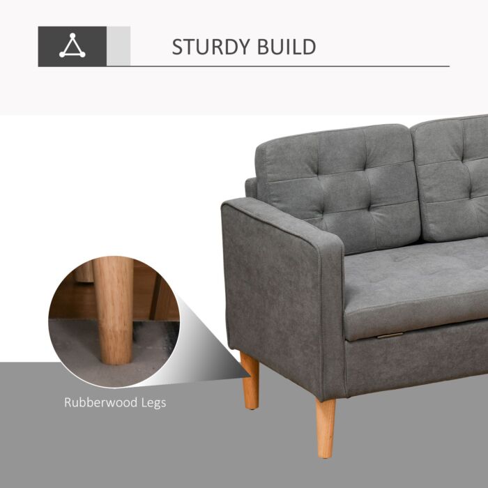 Homcom Modern 3-seater Sofa Button-tufted Fabric Couch With Hidden Storage Rubberwood Legs, Grey