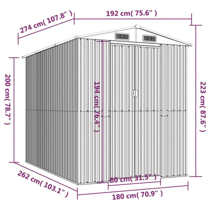 Vidaxl Garden Shed Green 192x274x223 Cm Galvanised Steel