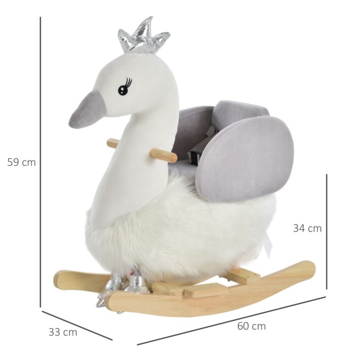 Homcom Kids Plush Ride-on Rocking Animal Horse Swan-shaped Toy Rocker With Realistic Sounds For Toddler 18-36 Months