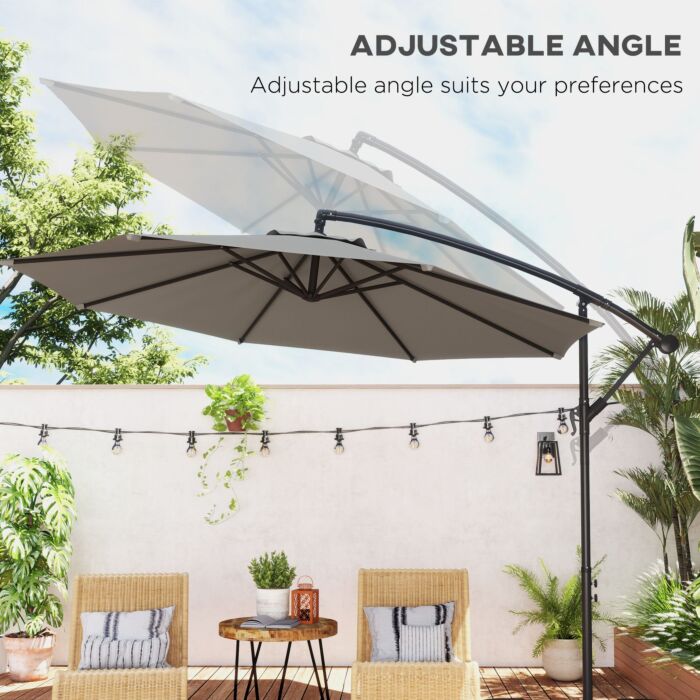 Outsunny 3m Overhanging Cantilever Parasol, With Cross Base - Light Grey