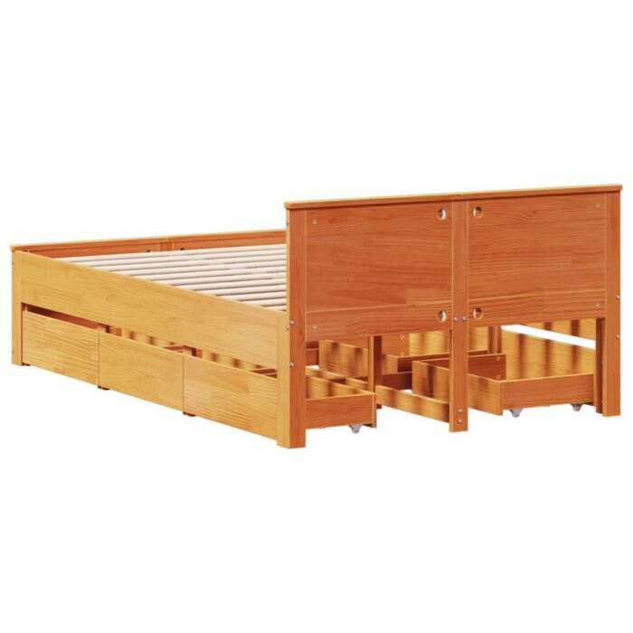 Vidaxl Bed Frame Without Mattress With Headboard Wax Brown 120x200 Cm Solid Wood Pine