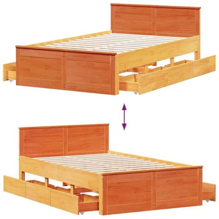 Vidaxl Bed Frame Without Mattress With Headboard Wax Brown 120x200 Cm Solid Wood Pine