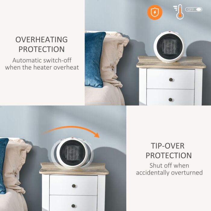 Homcom Small Space Heater, Ceramic Electric Heater With 3 Heating Mode, Adjustable Temperature, Tip-over & Overheating Protection, 900w/1500w