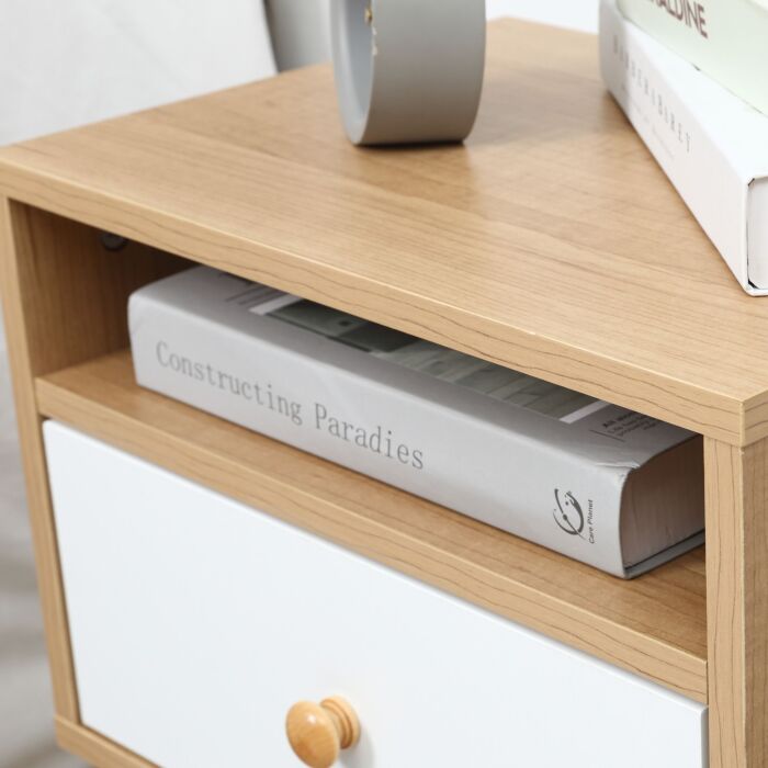Homcom Bedside Table, Bedside Cabinet With Drawer And Shelf, Modern Nightstand, End Table, Natural