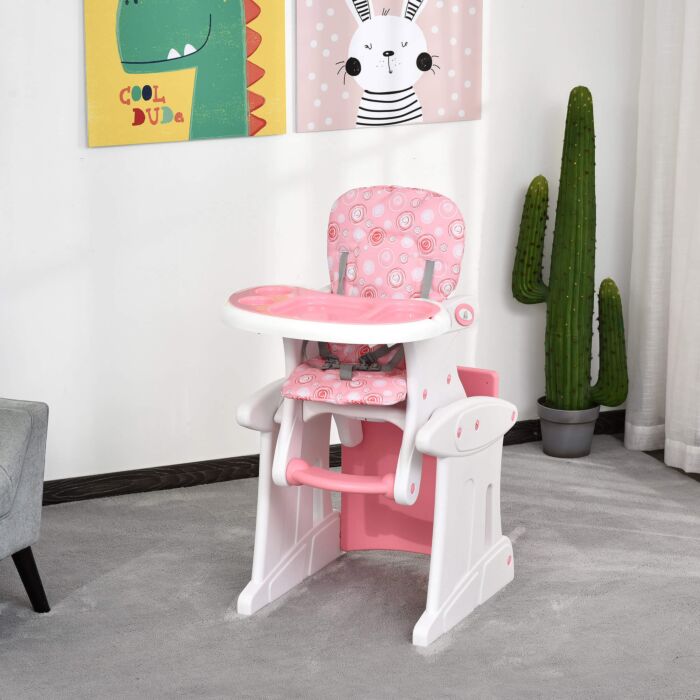 Homcom Hdpe 3-in-1 Baby Booster High Chair Pink