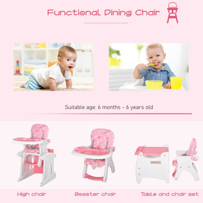 Homcom Hdpe 3-in-1 Baby Booster High Chair Pink