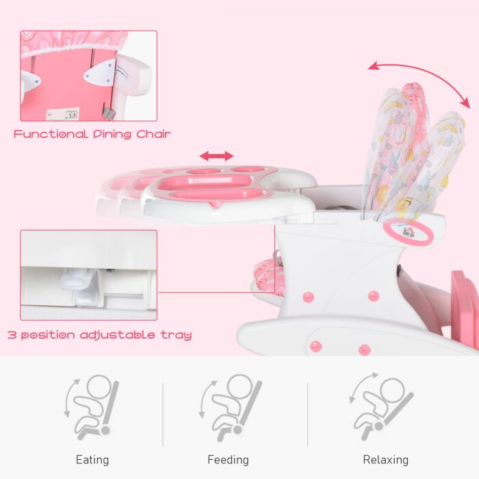 Homcom Hdpe 3-in-1 Baby Booster High Chair Pink