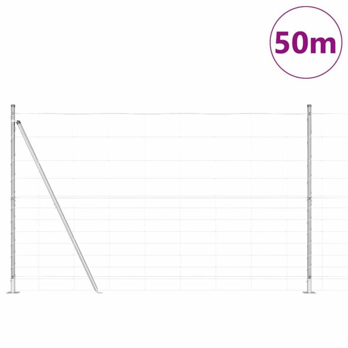Vidaxl Field Fence 1.5x50 M Galvanised Steel, Vidaxl Fence Posts With Base Plates 13 Pcs Ø32mm 83.5cm Galvanised Steel