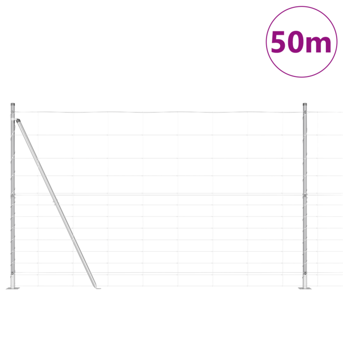 Vidaxl Field Fence 1.5x50 M Galvanised Steel, Vidaxl Fence Posts With Base Plates 13 Pcs Ø32mm 83.5cm Galvanised Steel