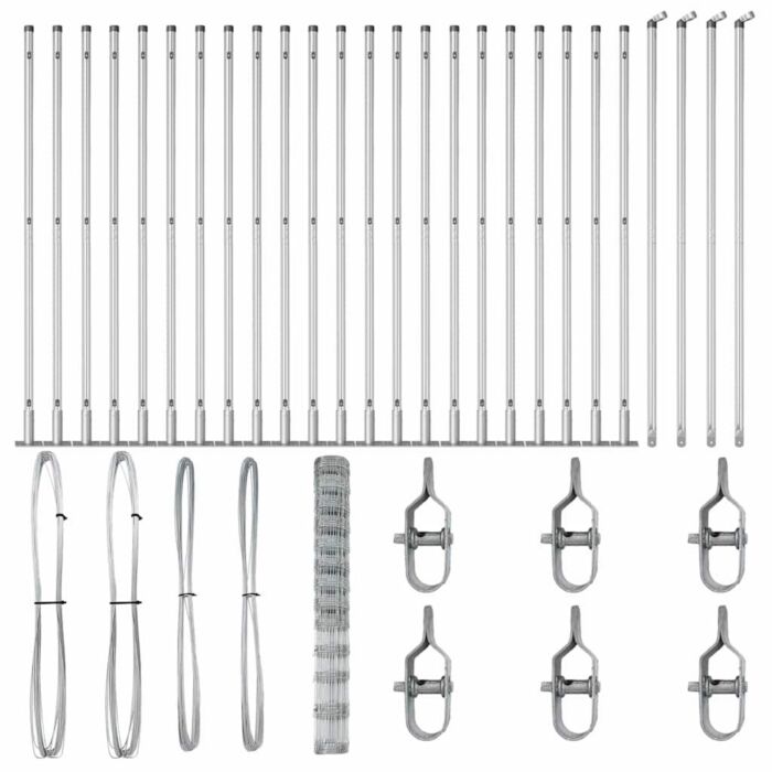 Vidaxl Field Fence 1.5x50 M Galvanised Steel, Vidaxl Fence Posts With Base Plates 13 Pcs Ø32mm 83.5cm Galvanised Steel