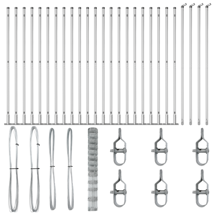 Vidaxl Field Fence 1.5x50 M Galvanised Steel, Vidaxl Fence Posts With Base Plates 13 Pcs Ø32mm 83.5cm Galvanised Steel