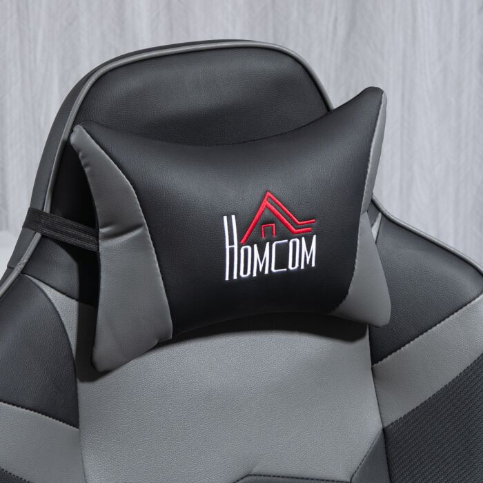 Homcom Massage Recliner Chair With Remote, Pu Leather Recliner Armchair With Cup Holders And Side Pockets, Racing Style Reclining Chair With Headrest, 360° Swivel, Lumbar Support, Grey