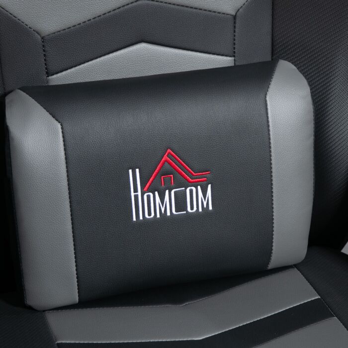Homcom Massage Recliner Chair With Remote, Pu Leather Recliner Armchair With Cup Holders And Side Pockets, Racing Style Reclining Chair With Headrest, 360° Swivel, Lumbar Support, Grey