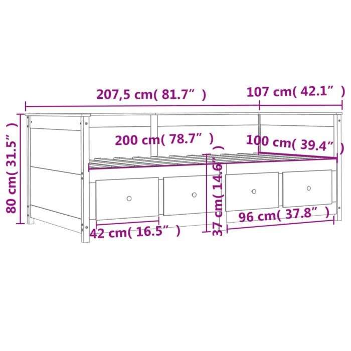 Vidaxl Day Bed Wax Brown 100x200 Cm Solid Wood Pine