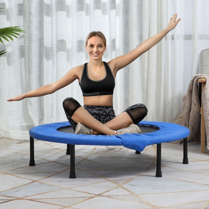 Soozier Φ96cm Foldable Mini Fitness Trampoline Home Gym Yoga Exercise Rebounder Jumper W/ Safety Pad, Blue And Black