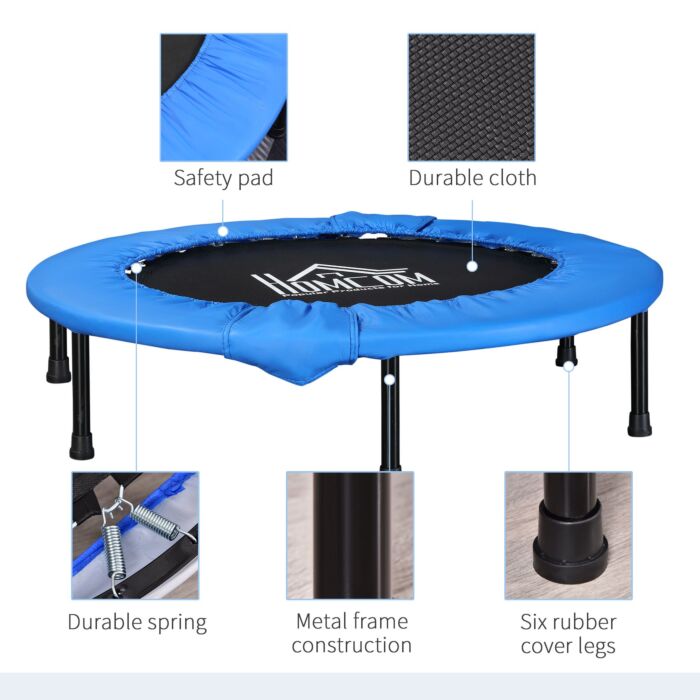 Soozier Φ96cm Foldable Mini Fitness Trampoline Home Gym Yoga Exercise Rebounder Jumper W/ Safety Pad, Blue And Black
