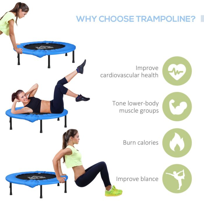 Soozier Φ96cm Foldable Mini Fitness Trampoline Home Gym Yoga Exercise Rebounder Jumper W/ Safety Pad, Blue And Black