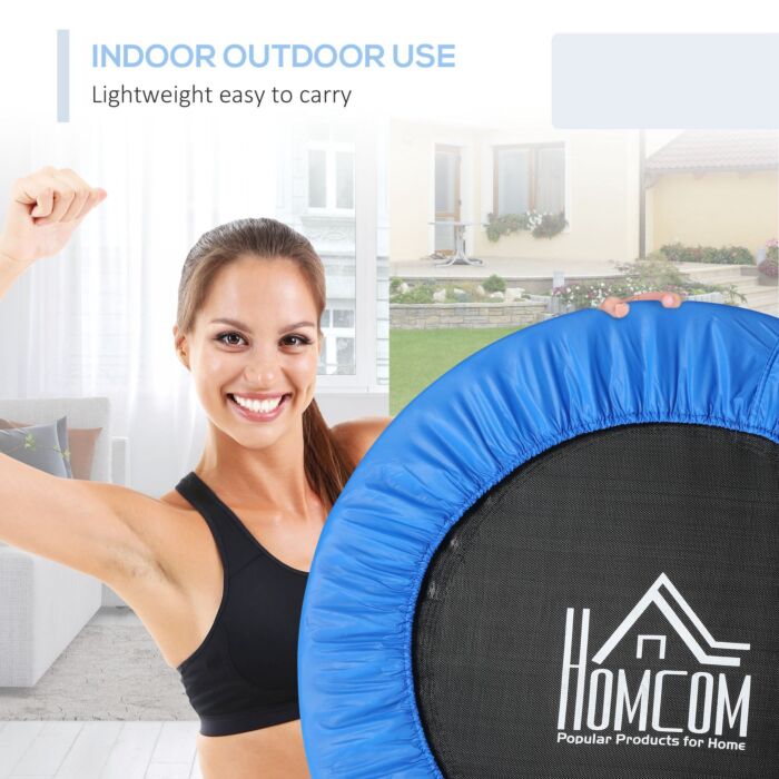 Soozier Φ96cm Foldable Mini Fitness Trampoline Home Gym Yoga Exercise Rebounder Jumper W/ Safety Pad, Blue And Black