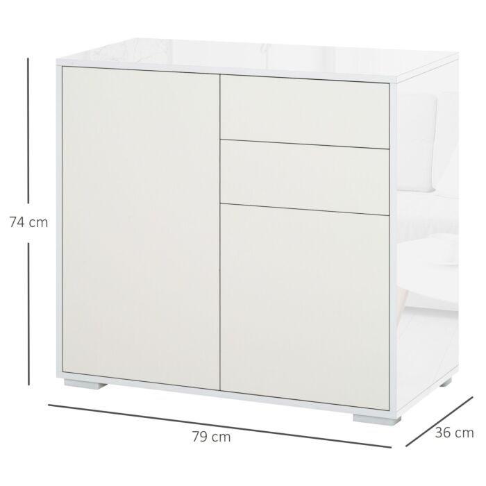 Homcom Push-open Cabinet With 2 Drawer 2 Door Storage Cabinet For Home Office White