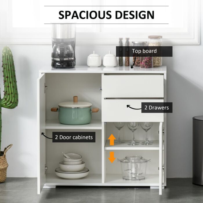 Homcom Push-open Cabinet With 2 Drawer 2 Door Storage Cabinet For Home Office White