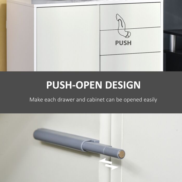 Homcom Push-open Cabinet With 2 Drawer 2 Door Storage Cabinet For Home Office White