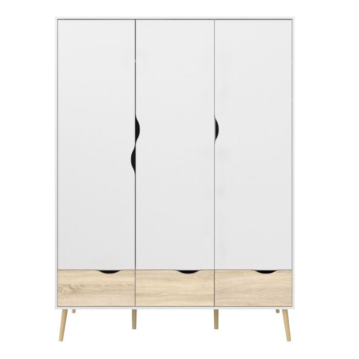 Oslo Wardrobe 3 Doors 3 Drawers In White And Oak