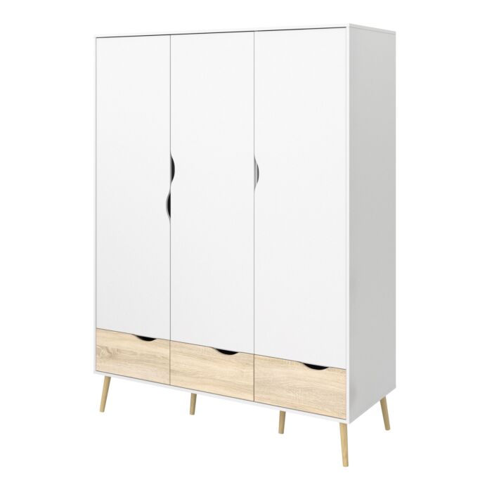 Oslo Wardrobe 3 Doors 3 Drawers In White And Oak
