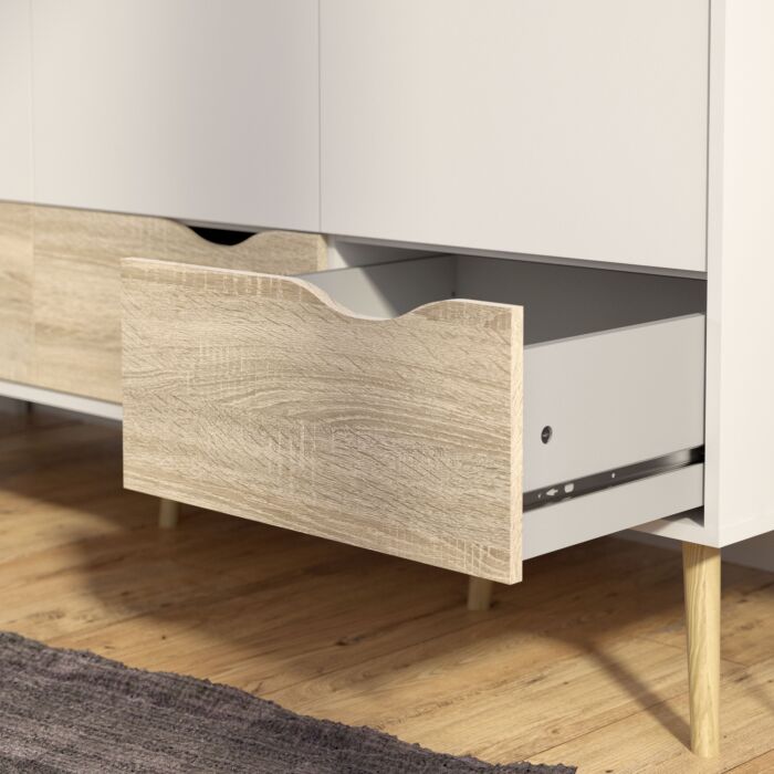 Oslo Wardrobe 3 Doors 3 Drawers In White And Oak