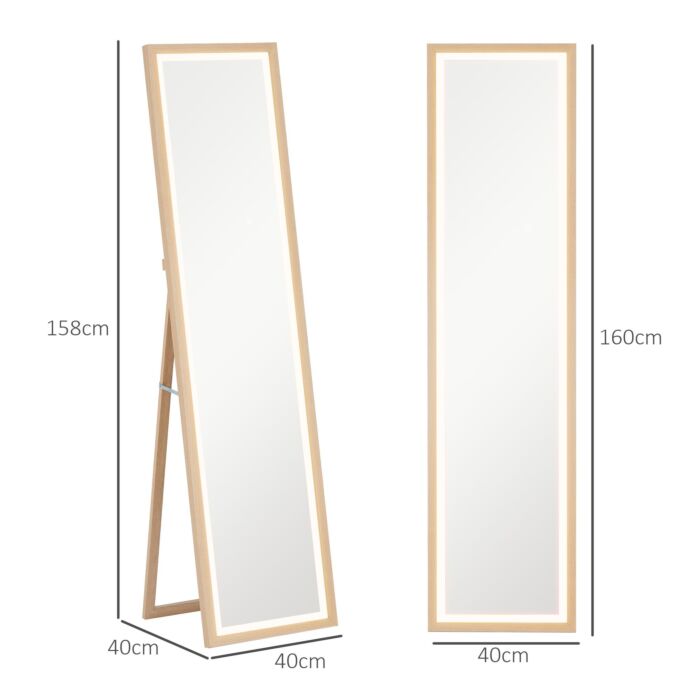 Homcom Full Length Mirror, With Adjustable Outer Light, Oak