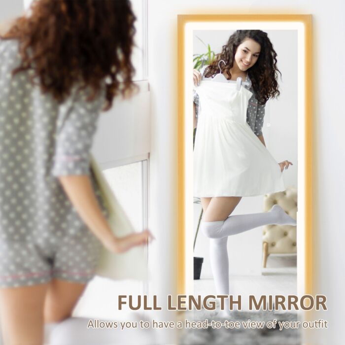 Homcom Full Length Mirror, With Adjustable Outer Light, Oak
