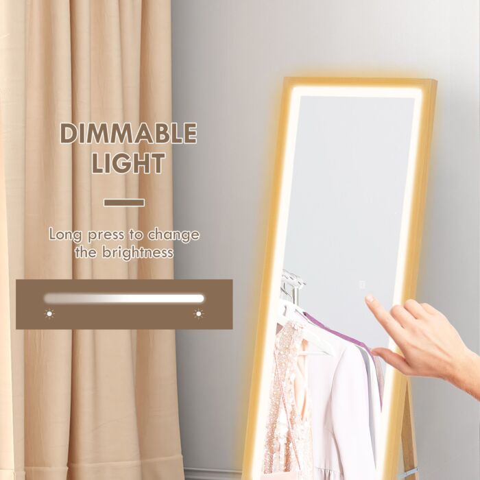Homcom Full Length Mirror, With Adjustable Outer Light, Oak