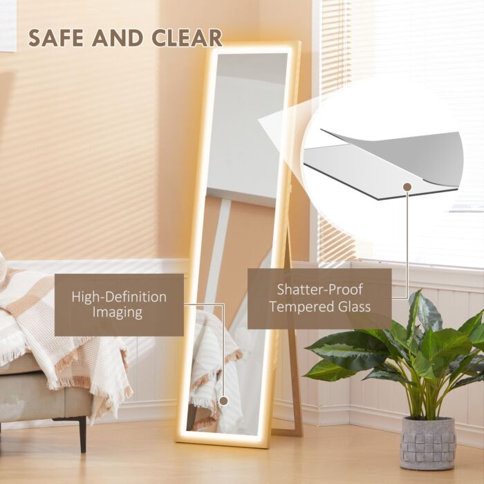 Homcom Full Length Mirror, With Adjustable Outer Light, Oak