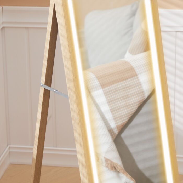 Homcom Full Length Mirror, With Adjustable Outer Light, Oak