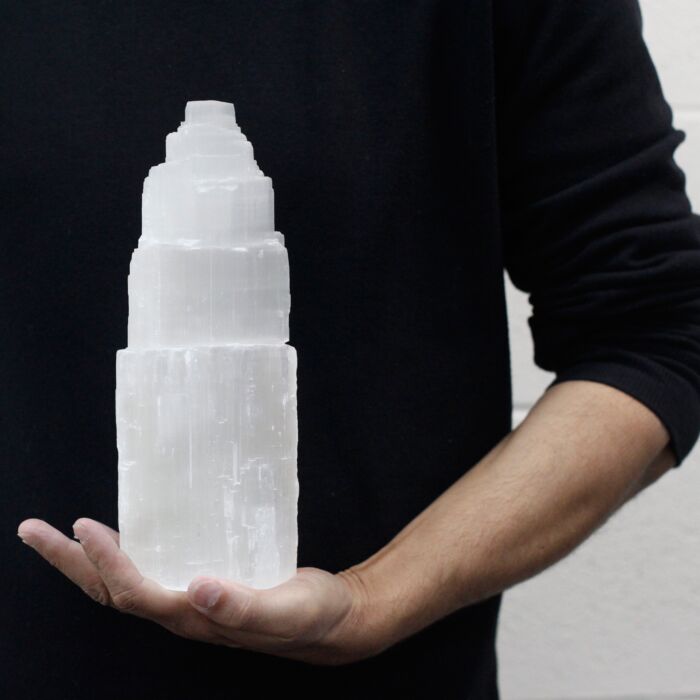 Natural Selenite Tower Lamp - 25 Cm