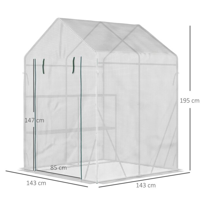 Outsunny Walk-in Greenhouse Portable Gardening Plant Grow House With 2 Tier Shelf, Roll-up Zippered Door And Pe Cover, 143 X 143 X 195 Cm