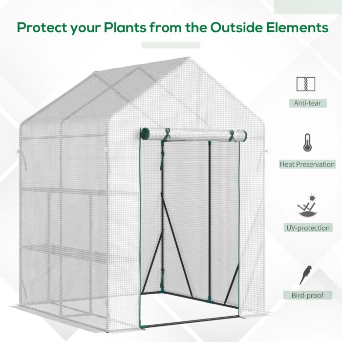 Outsunny Walk-in Greenhouse Portable Gardening Plant Grow House With 2 Tier Shelf, Roll-up Zippered Door And Pe Cover, 143 X 143 X 195 Cm
