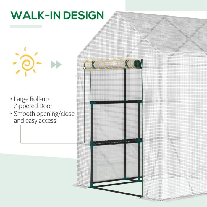 Outsunny Walk-in Greenhouse Portable Gardening Plant Grow House With 2 Tier Shelf, Roll-up Zippered Door And Pe Cover, 143 X 143 X 195 Cm