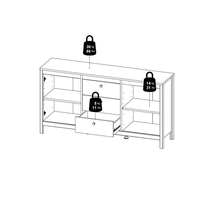 Madrid Sideboard 2 Doors + 3 Drawers In Matt Black
