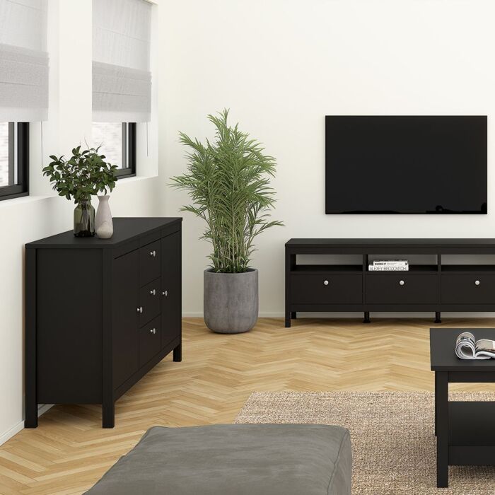 Madrid Sideboard 2 Doors + 3 Drawers In Matt Black