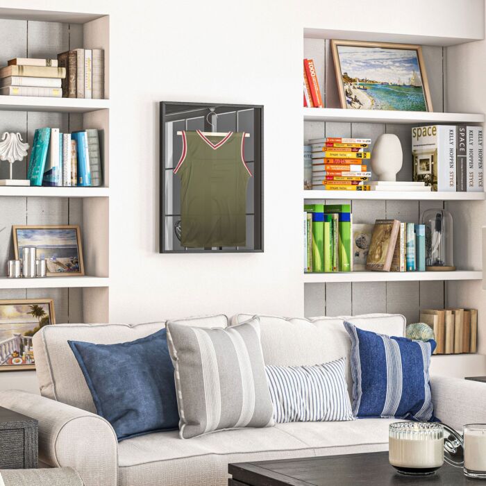 Homcom Football Shirt Frame Display, Acrylic Jersey Frame With Uv Protection, Aluminium Sports Shirt Shadow Box For Basketball Football Baseball, 60 X 80 Cm, Black